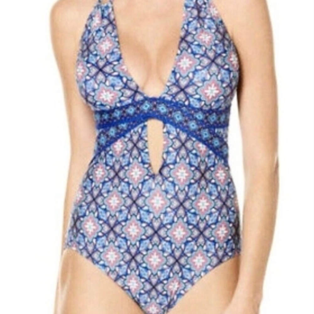 Jantzen Coastal Zone Talavera One Piece Swimsuit Sz XL Blue Geometric NWOT